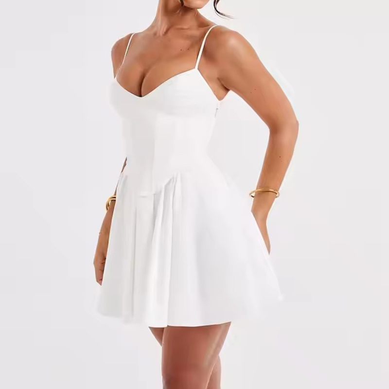 Pleated Mini Short White Corset Dress Mini Dress